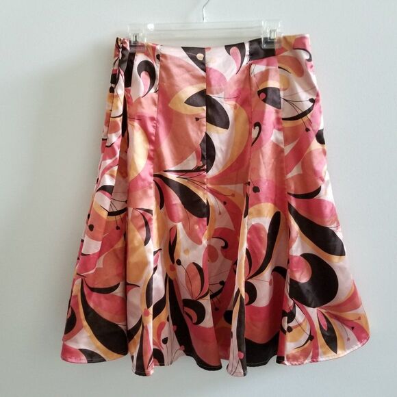 Apt. 9 Stretch Silk-Look Fully Lined Skirt Size 6 Peach and Brown - Beautiful! - Picture 8 of 16